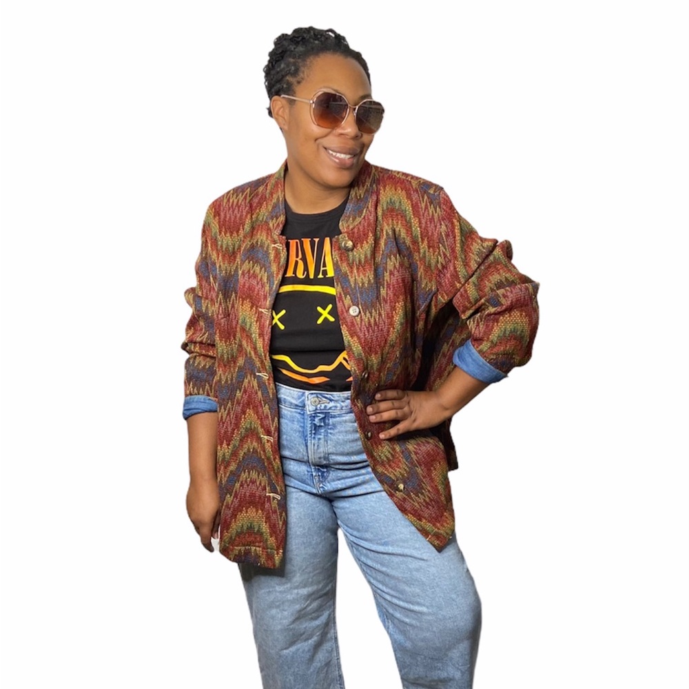 City Blues Koret Jacket Vintage Wavy Stripe Button Front Shacket